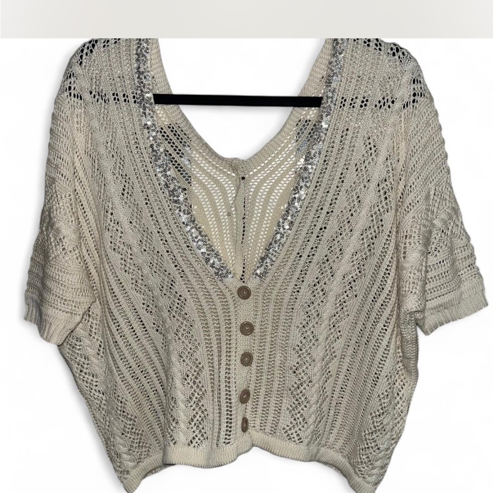 💎Boutique💎Cream Knit short-sleeved Button-Up Cropped Cardigan  one of my faves! - Picture 5 of 7